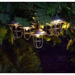 10 x Warm White Solar Powered Galvanised Metal Garden Fishermans Lantern String Lights LED