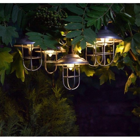 10 x Warm White Solar Powered Galvanised Metal Garden Fishermans Lantern String Lights LED