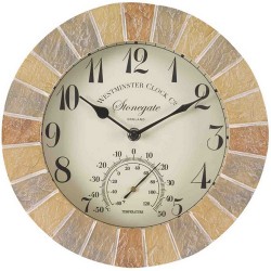 10" Stonegate Sandstone Wall Clock & Thermometer Smart Garden