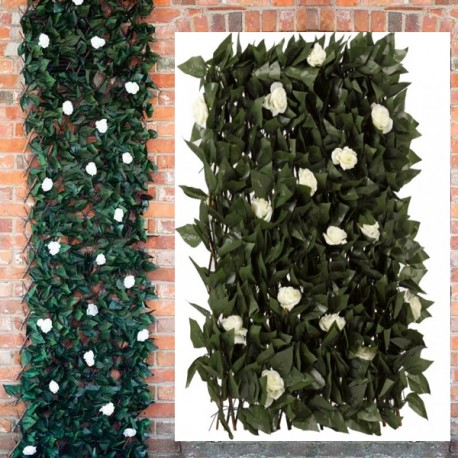 White Rose and Leaf Trellis Expandable Artificial Garden Decor Outdoor 180x60cm