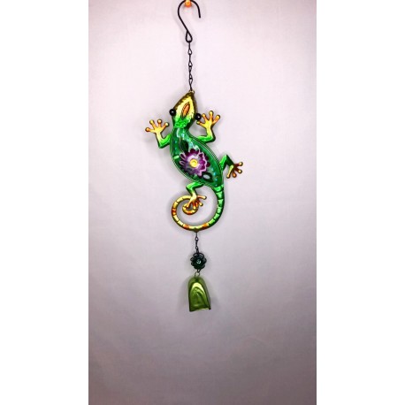 Gecko Bell Garden Decor Wind Chime Bright Painted Glass - Green