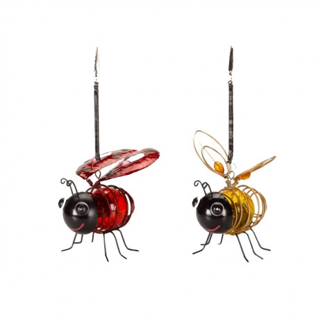 Set Of 2 Smart Solar Bouncing Bee & Lady Bug Hanging Solar Powered Garden Light