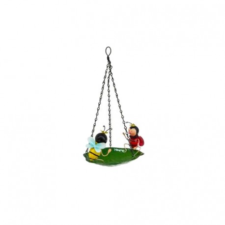 Bee & Ladybird Hanging Garden Bird Bath Feeder Metal Decorative