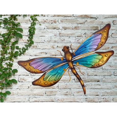 Creekwood Colourful Dragonfly Metal Glass Garden Wall Art