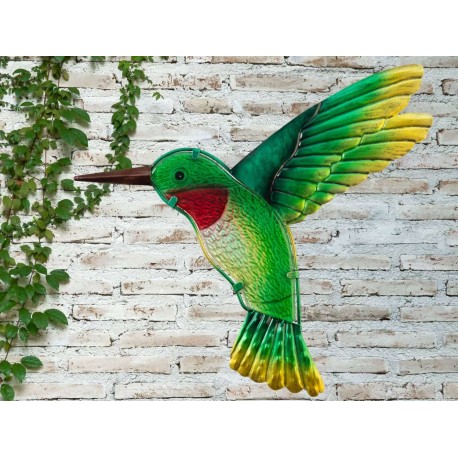 Creekwood Colourful Green Hummingbird Metal Glass Garden Wall Art